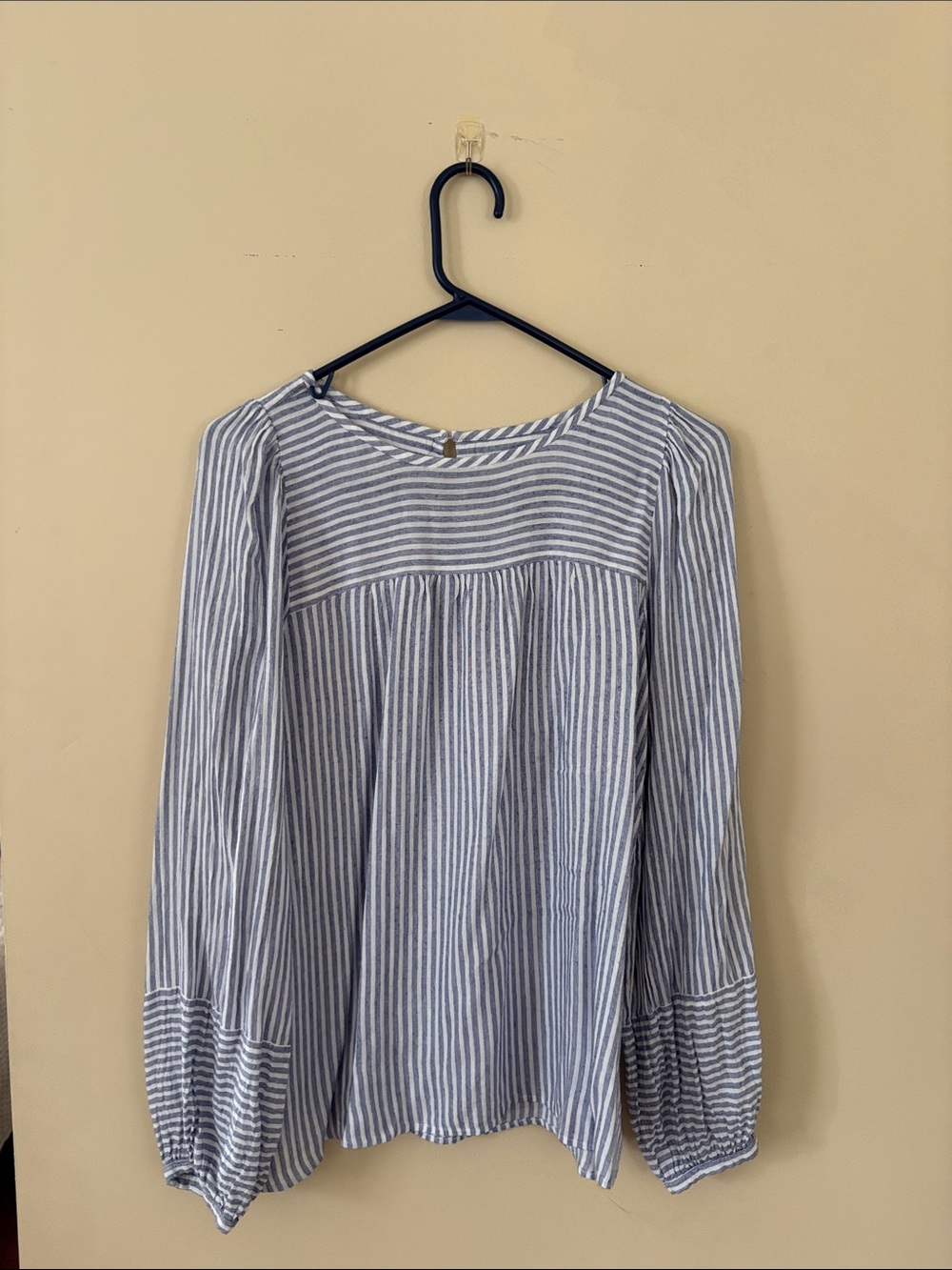 Striped Long-Sleeve Peasant Top - Blue/White